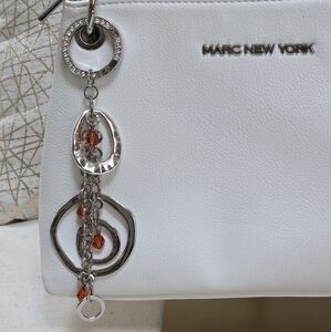 Silver Metal Purse Charm with Rusty-Orange Crystals